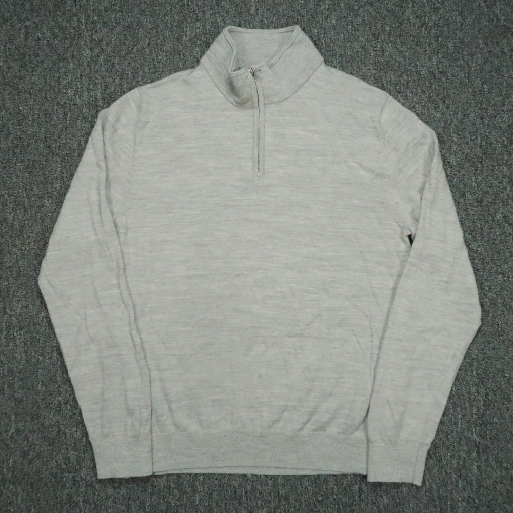 Reiss Sweater Mens XL Gray Merino Wool Pullover Long Sleeve Quarter‎ Zip Jumper
